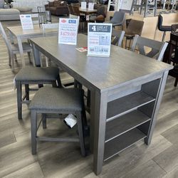 Dining Set Grey 5 Piece Set Includes Counter Height Dining Table, 2 Chairs And 2 Stools In Stock Now 