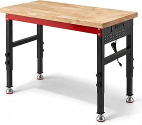 48" Heavy Duty Workbench, 2500 LBS Load Capacity Work Bench with 1.2" Laminated Oak Wood Top & Reinforced Steel Frame,  (Feet)