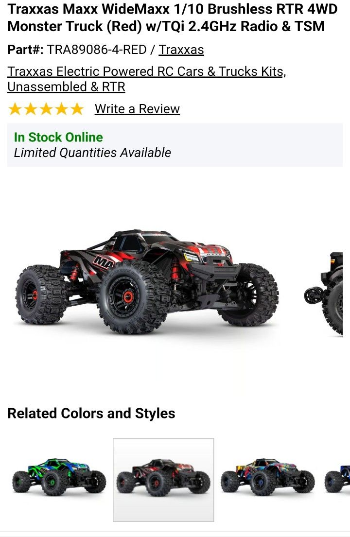traxxas maxx v2 w/2 batteries & charger