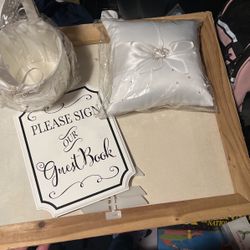 Ring Bearer Pillow, Flower Basket And Wedding Book Sign 