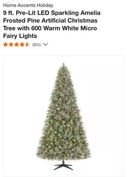 9 ft. Pre-Lit LED Sparkling Amelia Frosted Pine Artificial Christmas Tree with 600 Warm White Micro Fairy Lights