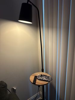 Black Floor Lamp with Side Table
