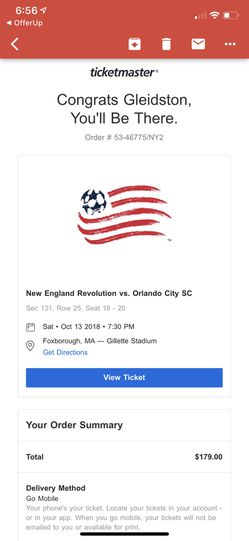 3 tickets New England revolution vs Orlando city Saturday