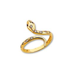 14K Snake CZ Ring | Solid Yellow Gold Serpent Jewelry by Tehrani Jewelry