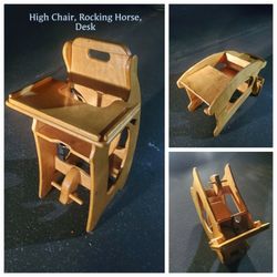 High Chair, Rocking Horse, Desk