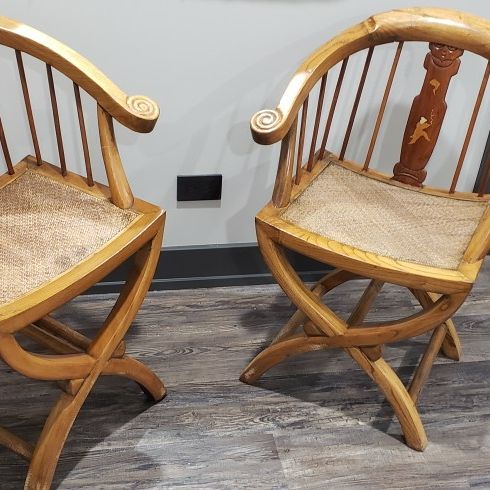 Pair Of Antique Chinese Chairs. Solid Wood And Inlays