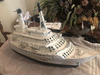 Vintage Large Custom Metal Model Steam Boat Ship 