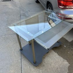 Rolling Computer Desk Glass  42l  24w 30h