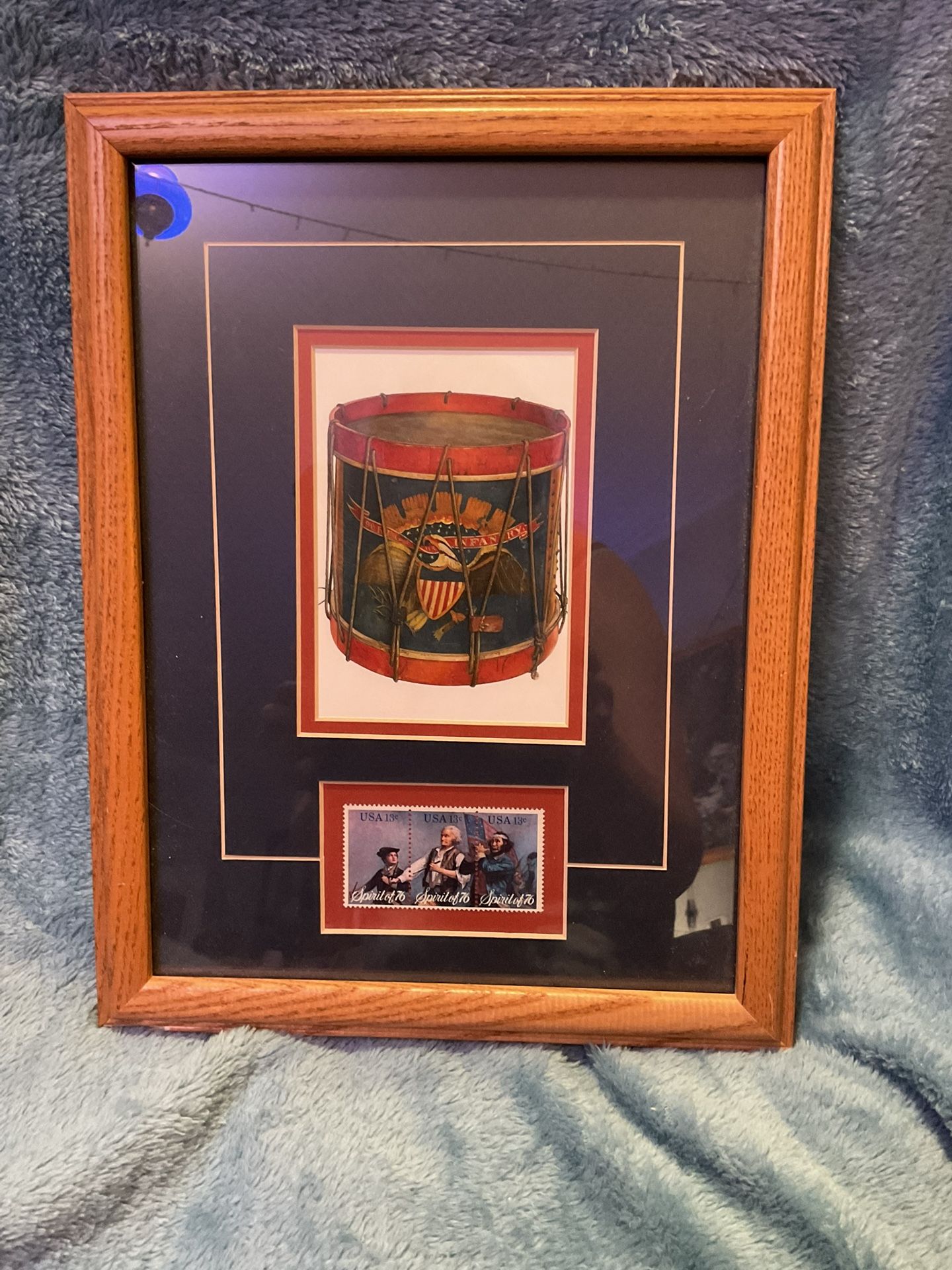 VINTAGE SPIRIT OF 76 FRAMED 9TH REG US INFANTRY EAGLE 13 CENTS POSTAGE STAMPS