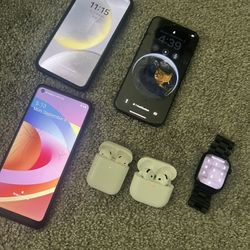 iPhone + 2 Samsung Phones + Apple Watch Series 8 + 2 AirPods – Full Tech Bundle!