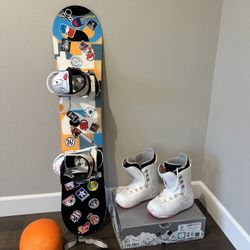 Snowboard, Snowboard Boots, Ski Helmet And Goggles 