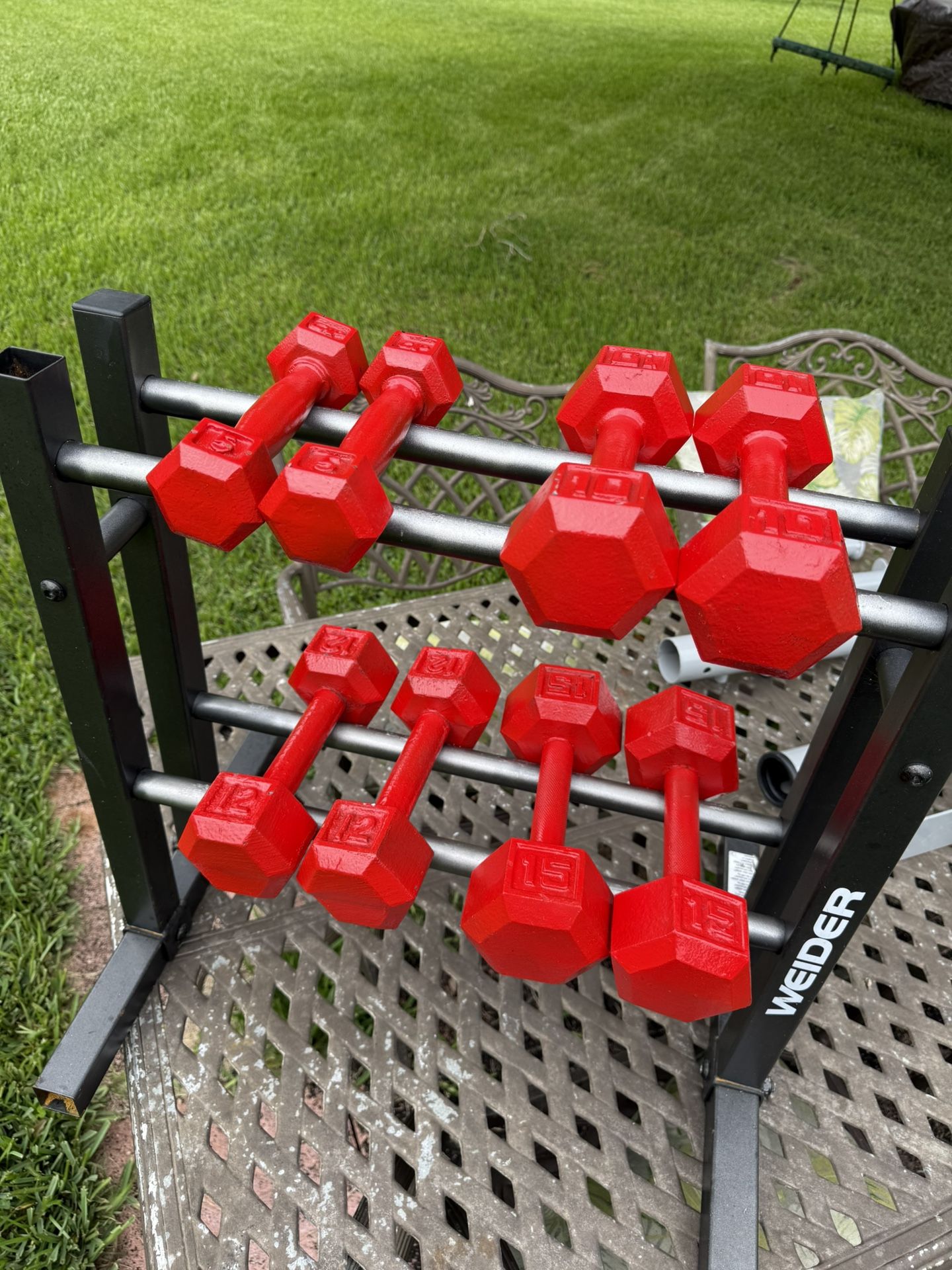 Hex Steel Dumbbells With Rack