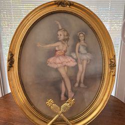 LARGE S. P. Solomons Co. Ballet Dancers  Ornate Gold Frame Oval Frame 16.5” T x 13.5”W x 1”D 