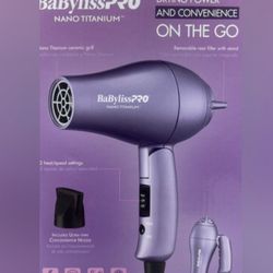 Brand new, never used Babyliss pro nano titanium on the go fold up hair dryer