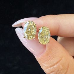 Fancy Yellow Oval Cut Lab Grown Diamond Studs 4CT total 14k yellow gold