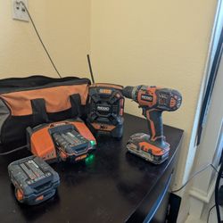RIDGID Drill + Radio Kit w/ 4 Batteries & Charger – Ready to Work