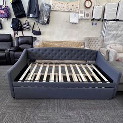 Tufted Upholstered Twin Daybed with Trundle by Hillsdale Living Essentials, Charcoal, New
