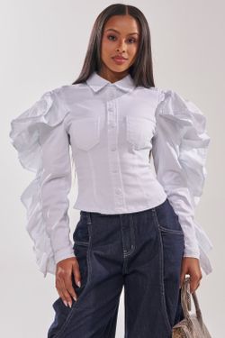 White Ruffle Sleeve Blouse Sz 2X Brand New
