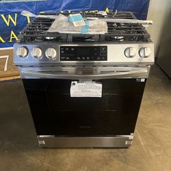 OPEN BOX SAMSUNG STAINLESS STEEL GAS RANGE STOVE SLIDE IN 30”