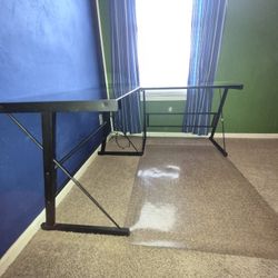 Glass Top L Shape Desk & Carpet Protector 