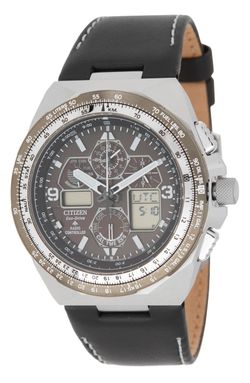 Men's Citizen Promaster Air Skyhawk A-T Chronograph Leather Strap Watch - 46MM