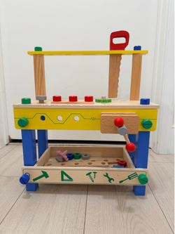 Toy Time Toy Workbench - Kids Wood Pretend Play Tabletop Building Workshop and Tool Playset
