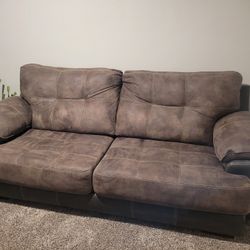 USA-made Leather Couch, Microfiber Cushions 