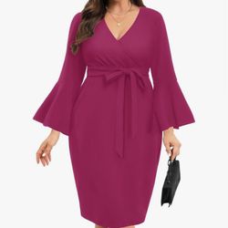 Hot Pink Dress Plus Size Wedding Guest Fuschia Formal -size 20