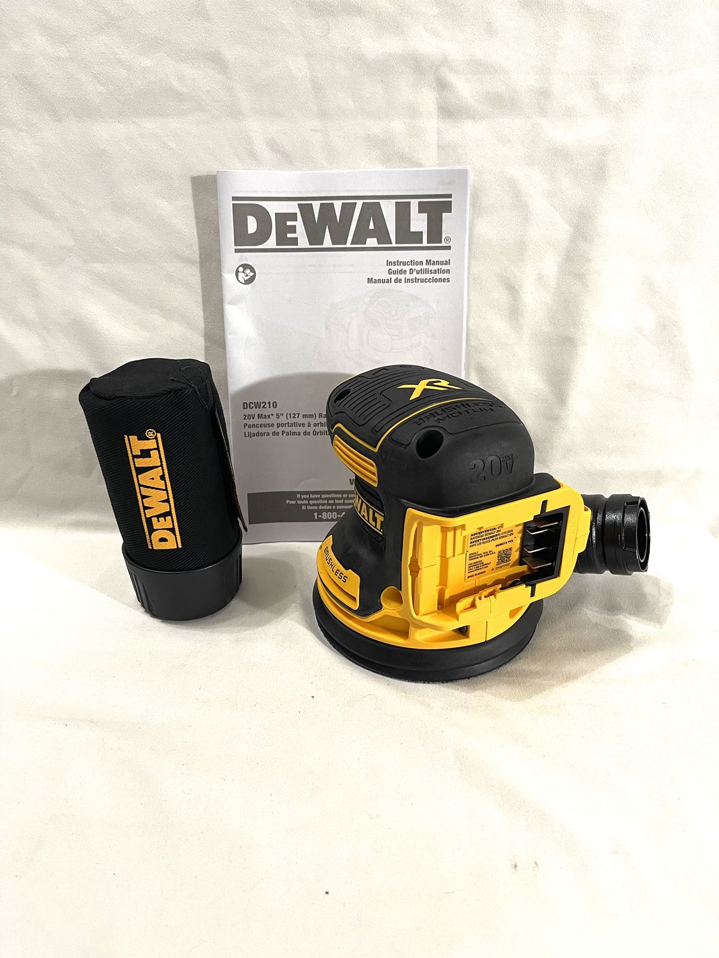 Brand New Dewalt XR 20V Brushless Orbital Palm Sander With Sawdust Bag. Retails For $169 for tool only