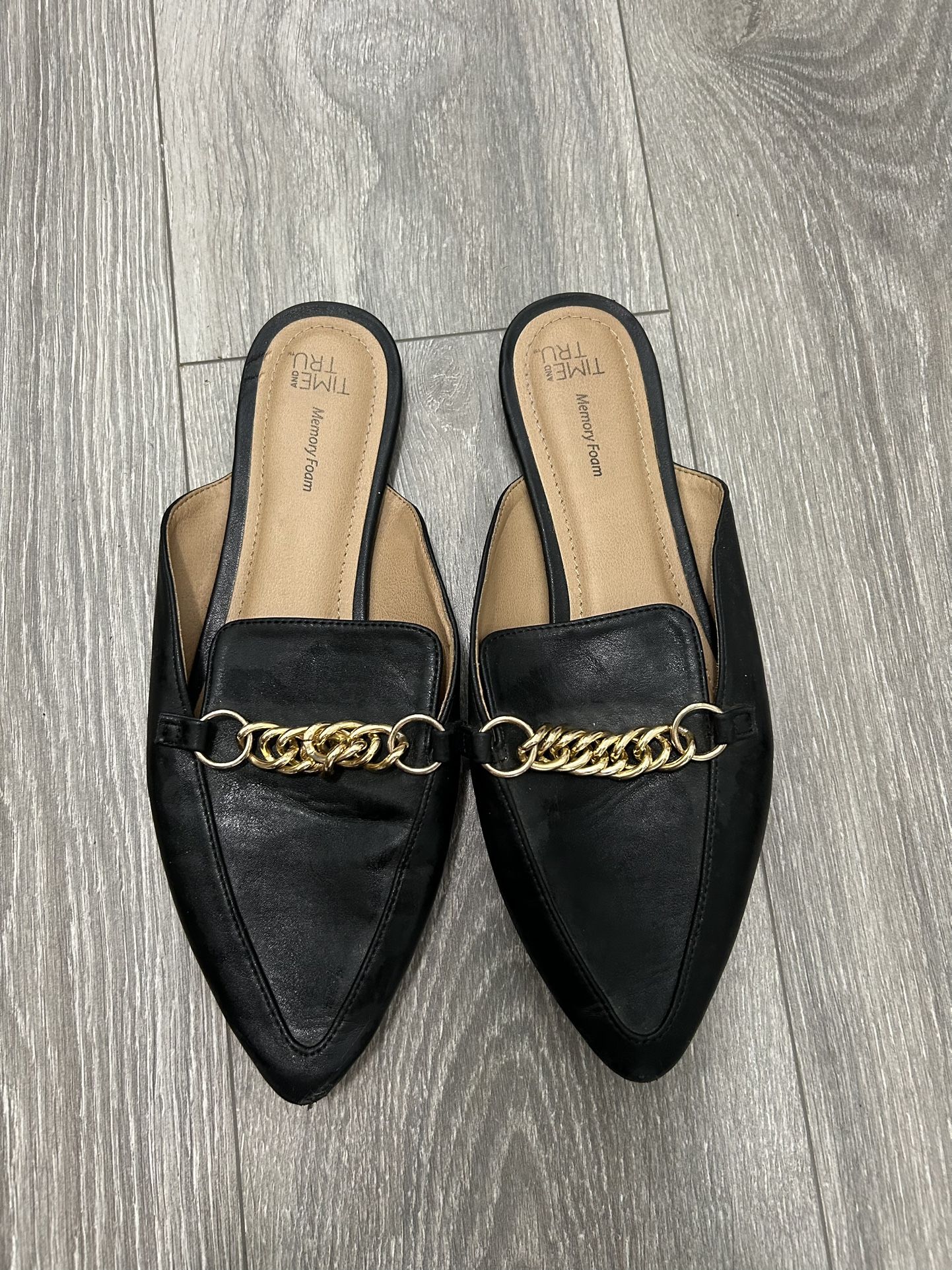 Women's Black Slip-on Mules Flats Shoes Size 9