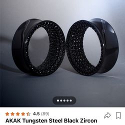 AKAK Tungsten Steel Black Zircon Stars Shining Ear Gauge Tunnel(9/16")