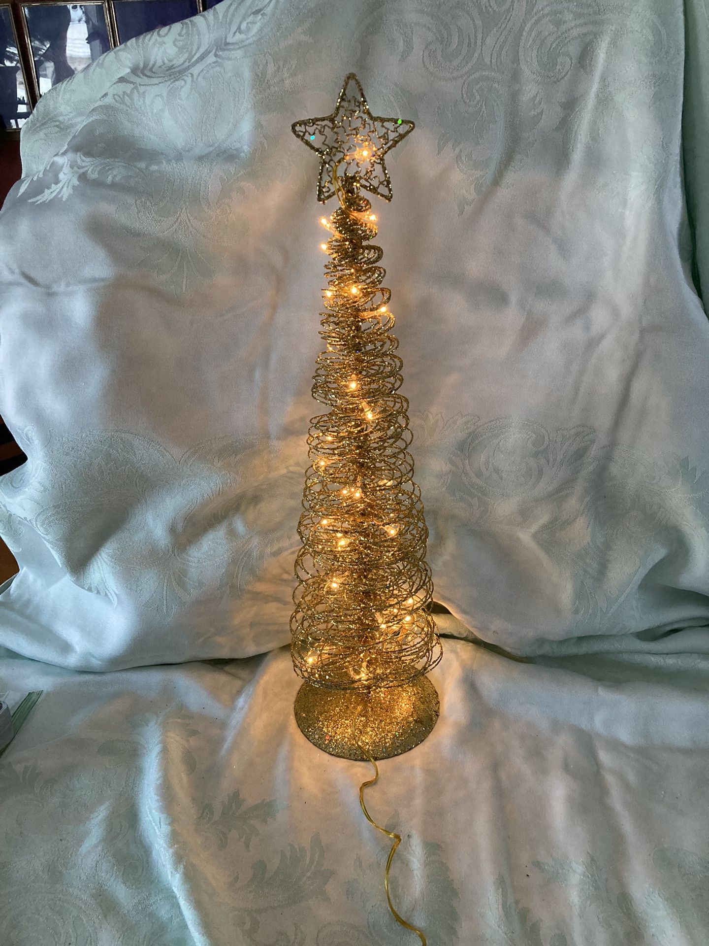 Gold Glitter Pre-Lit Table Christmas Tree