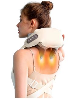 Wearable Neck Shoulder Massager, Deep Tissue Shiatsu Back Massagers with Heat for Pain Relief, Electric Human-Hand Kneading Squeeze Muscles Massage Pi