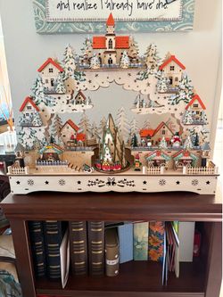 KURT ADLER WOODEN LED LIGHT UP MUSICAL MOTION, CHRISTMAS VILLAGE