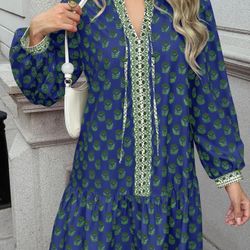 Boho Mini Dress, Blue Green Print – New