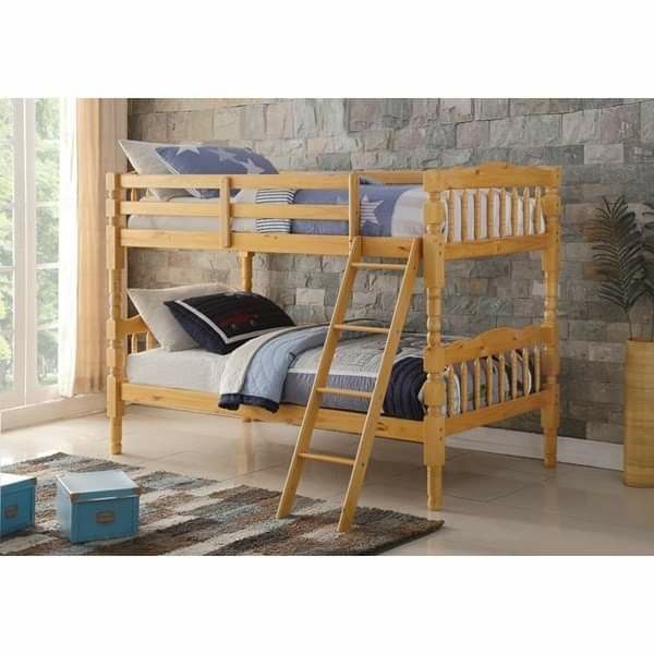 NATURAL FINISH TWIN OVER TWIN SIZE BUNK BED