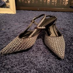 Pointed Rhinestone Kitten Heel