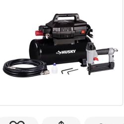 Husky 4 Gal. 175 PSI Electric Oil-Free High Performance Air Compressor with 25 ft. Air Hose and 2-in-1 Brad Nailer/ Stapler
