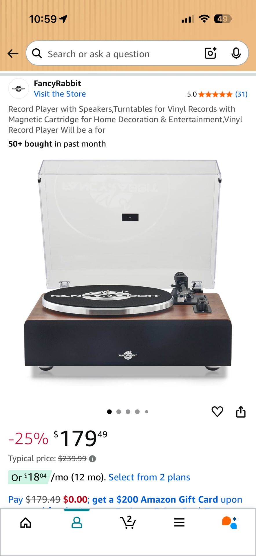 FancyRabbit Vinyl Record Player Built In Bluetooth Speaker