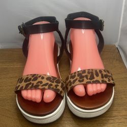 MIA, Flat animal print canvas sandals, ankle strap