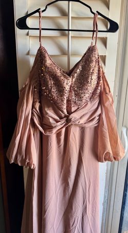 Cider 1XL Rose Gold Sequin Cold Shoulder Maxi Dress homecoming prom wedding quince gala ball party