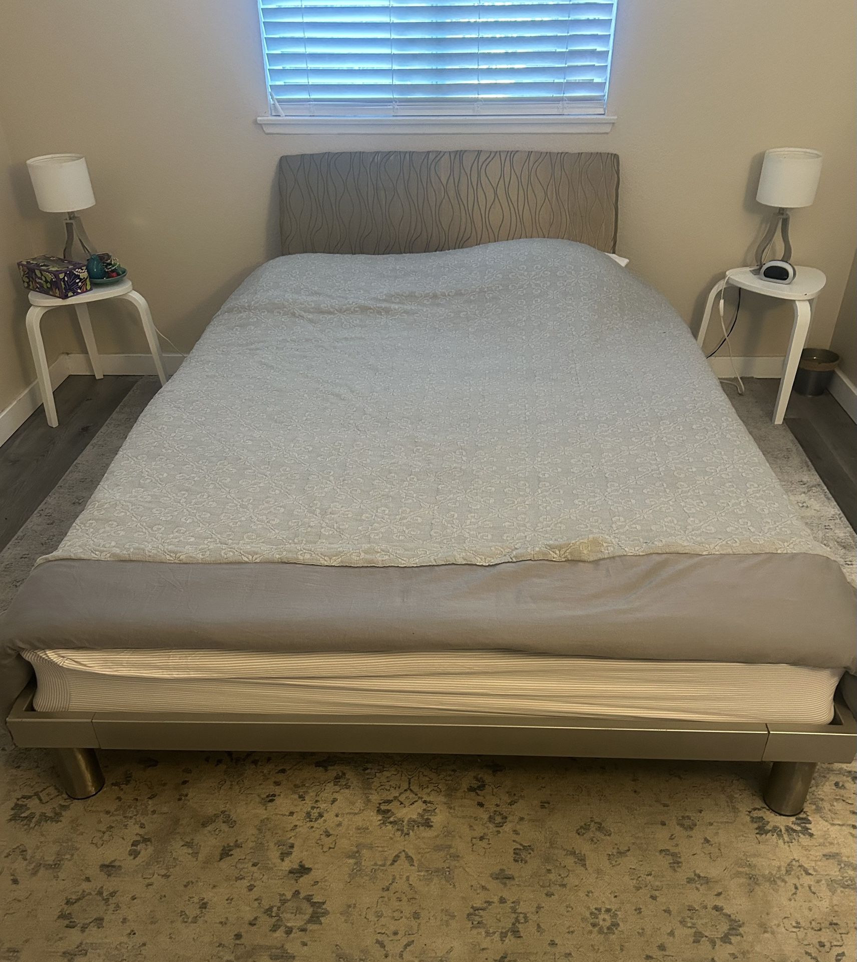Queen Bed Frame and Headboard + Mattress