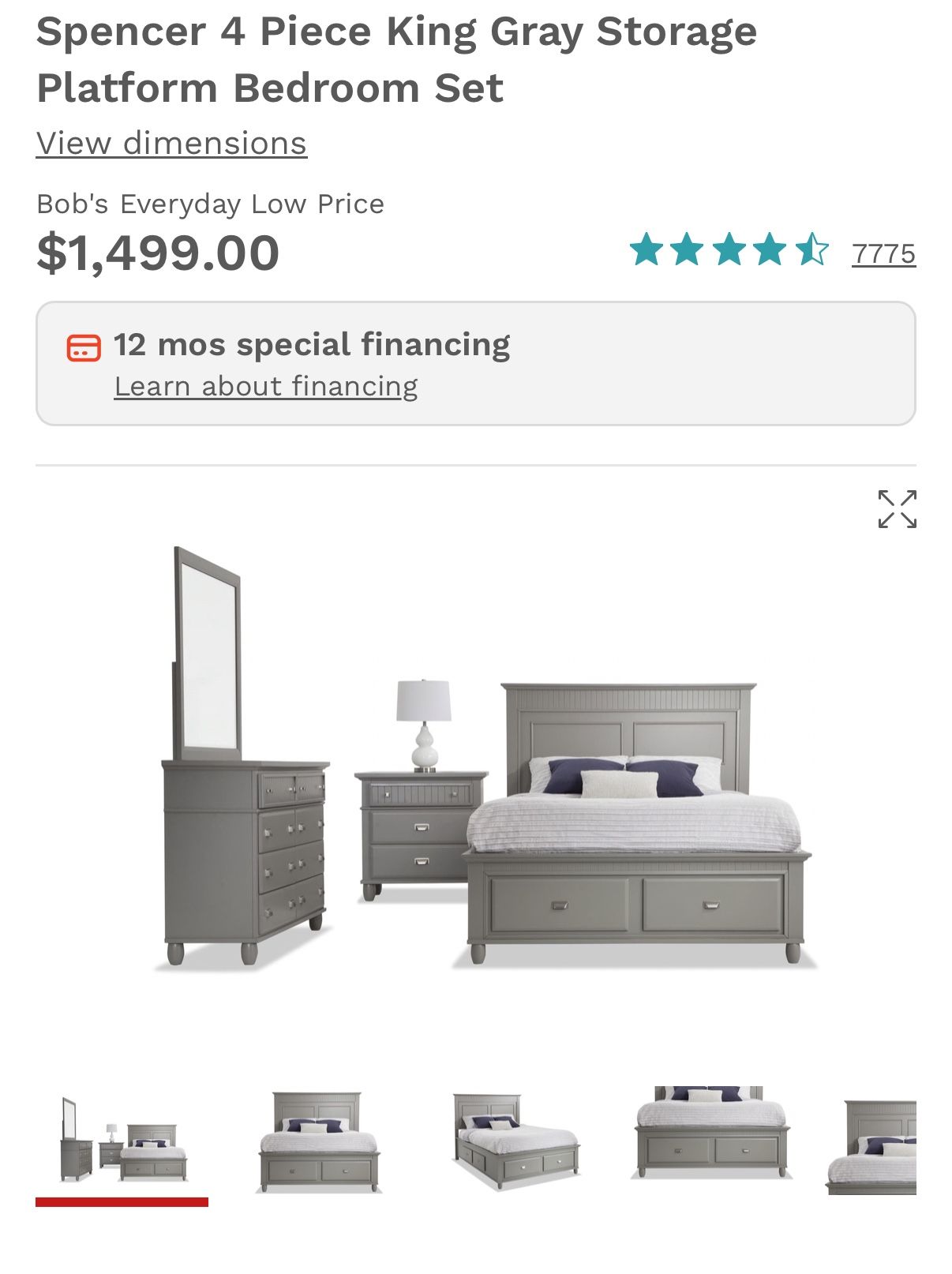 Bobs Spencer king Bed 5 Piece Set 