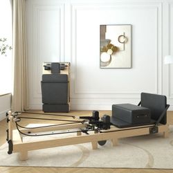 Syedee Pilates Reformer Machine, Wood Pilates Machine Bed Yoga Exercise Strength Training Equipment for Home Workout