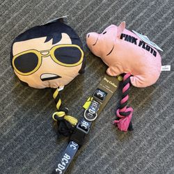 2 DOG TOYS ELVIS & PINK FLOYD & AC/DC DOG COLLAR  LARGE