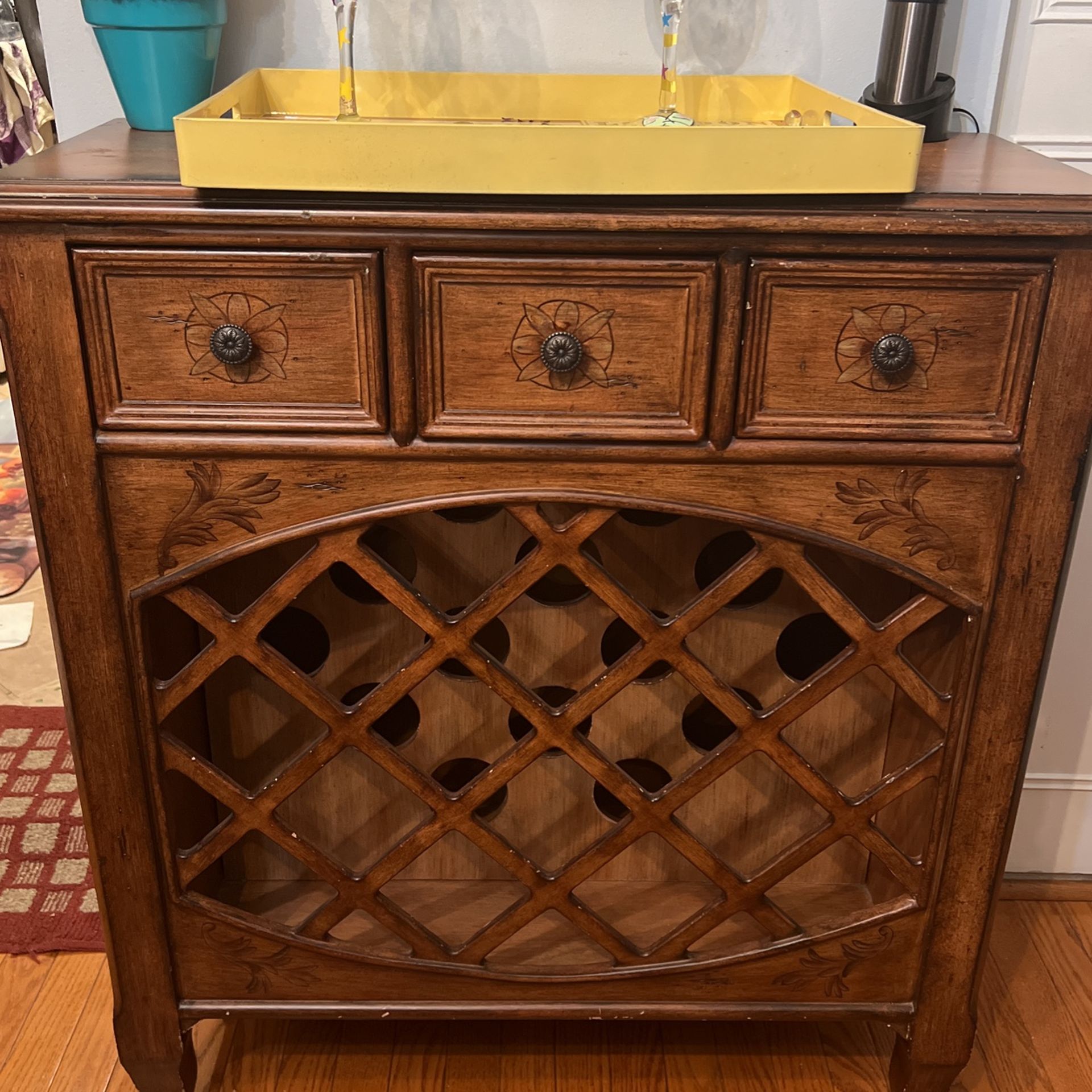 Beautiful Wine/Bar Cabinet / 3 Drawers / Holds 12 Bottles With 3 Drawers