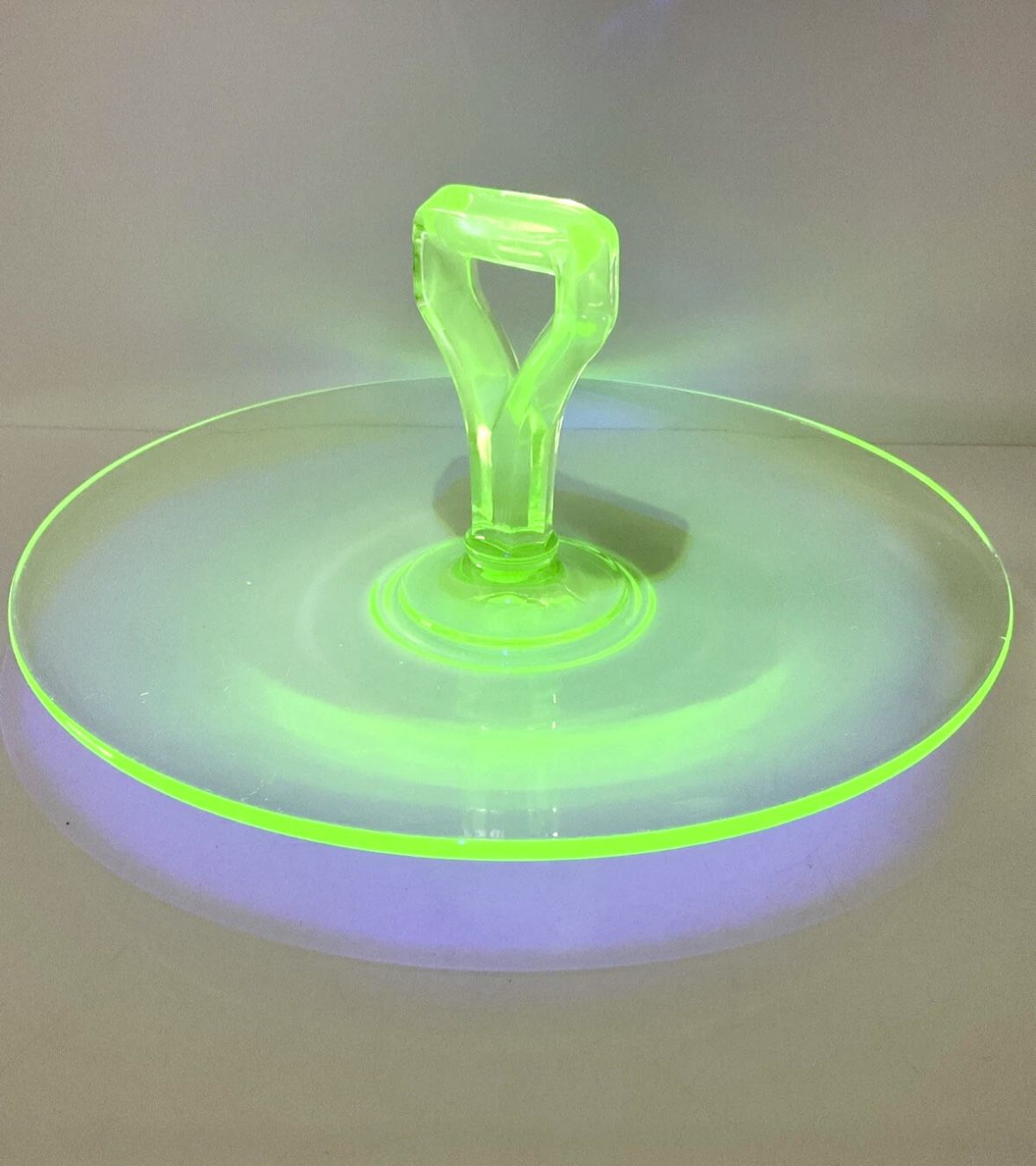 Gorgeous Vintage Round Green Uranium Glass Tidbit Tray 10”