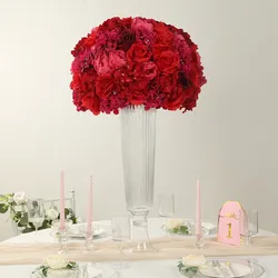 Pre-Arranged Artificial Rose Red Silk Rose Flower Balls 20"