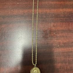 Religious Gold Pendant With Rope Chain