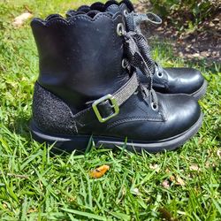 Girls Combat Boots Size 6 Black Silver Rhinestone